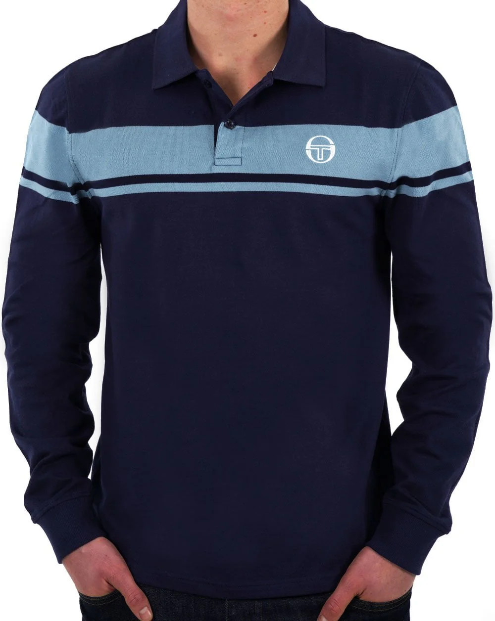 Sergio Tacchini Young Line LS Polo Shirt Navy/Soft Blue - Image 3