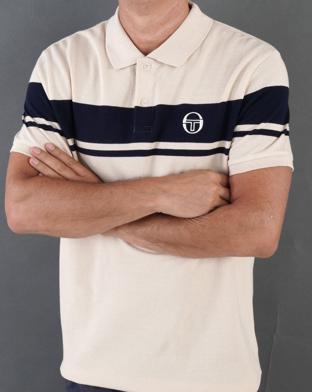 Sergio Tacchini Young Line Polo Shirt Buttercream/Navy - Image 3