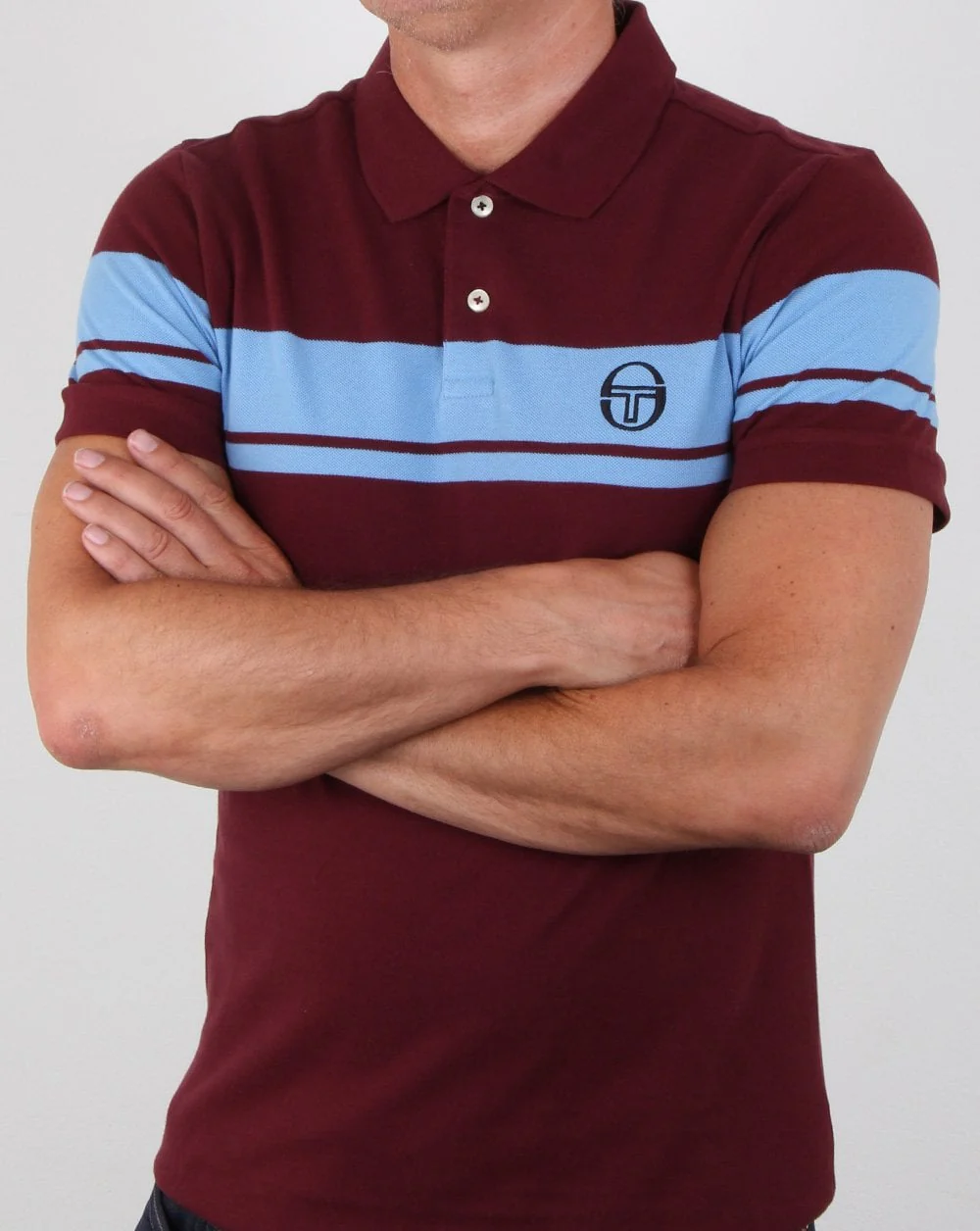 Sergio Tacchini Young Line Polo Shirt Claret/sky Blue - Image 3