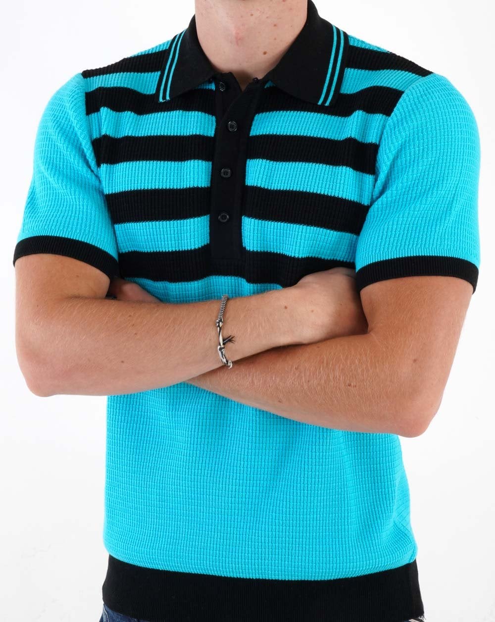 Ska & Soul 'Hall' Stripe Waffle Knit Polo Turquoise - Image 2