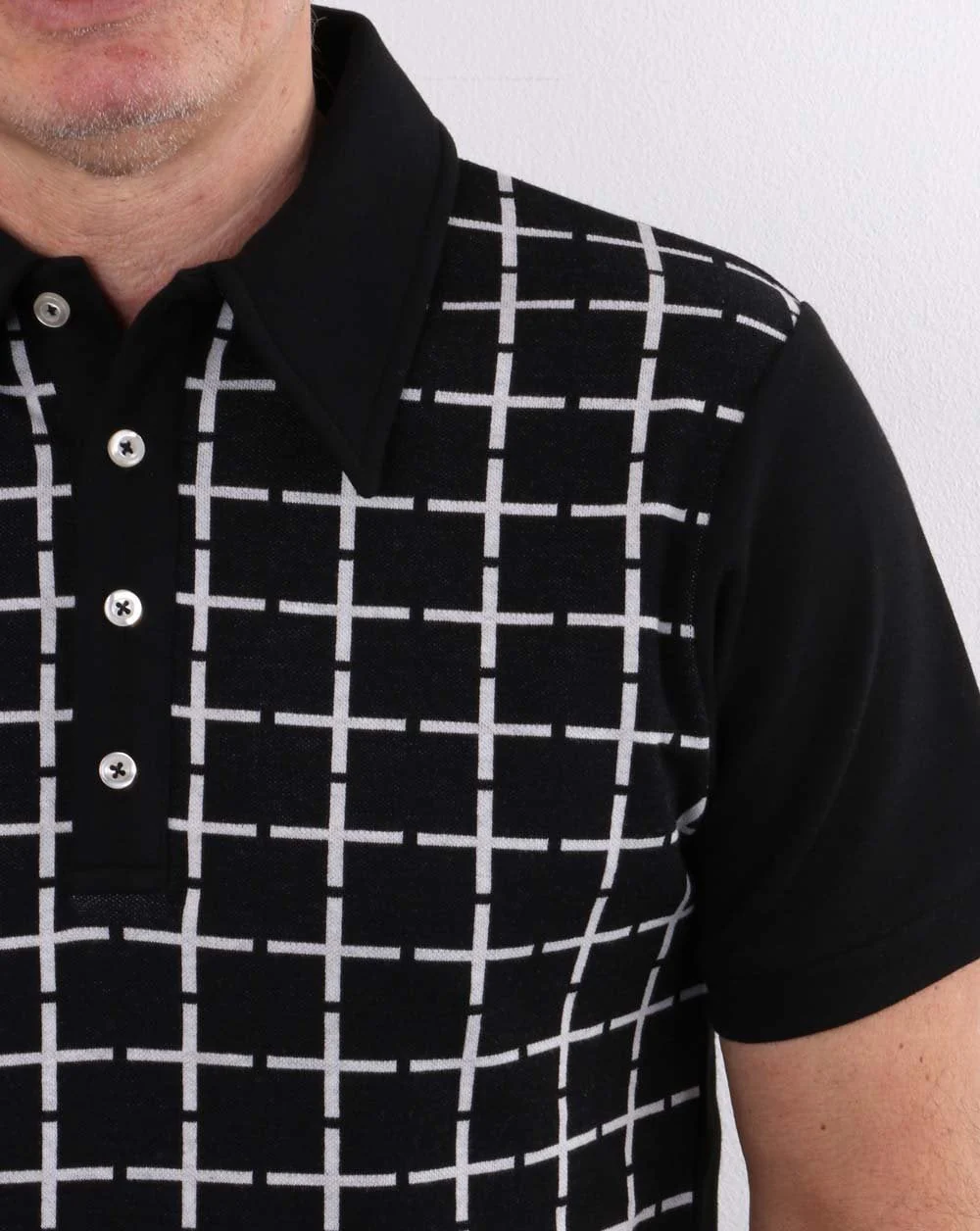 Ska & Soul Jacquard Check Knitted Polo Black - Image 3