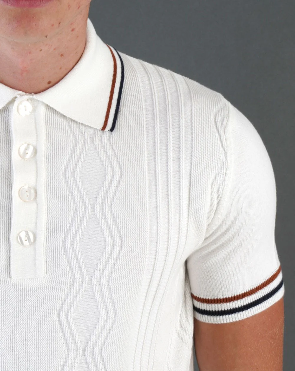 Ska & Soul Pointelle Fine Gauge Polo Ecru - Image 2