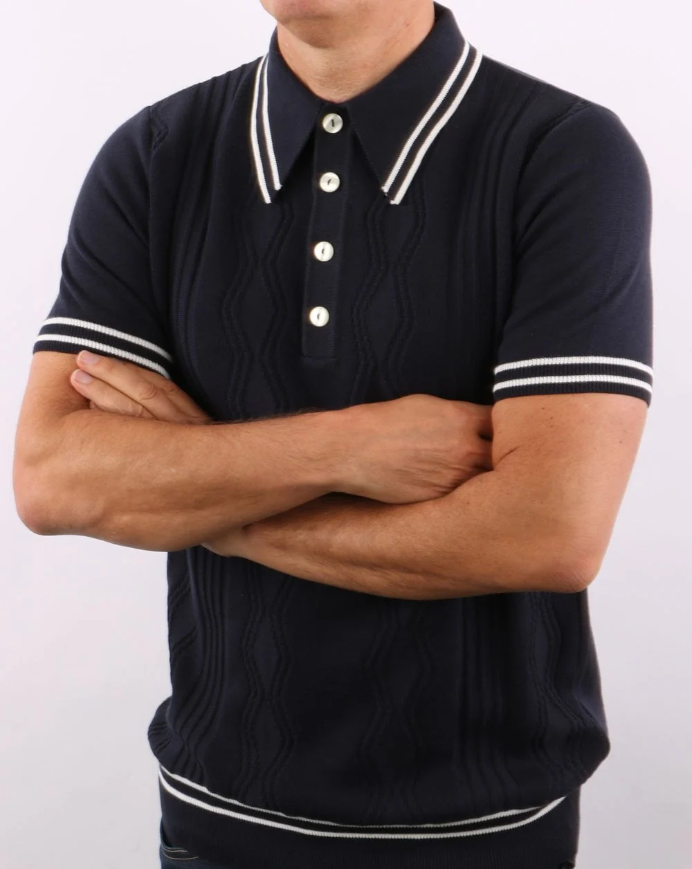 Ska & Soul Pointelle Knit Polo Navy - Image 3