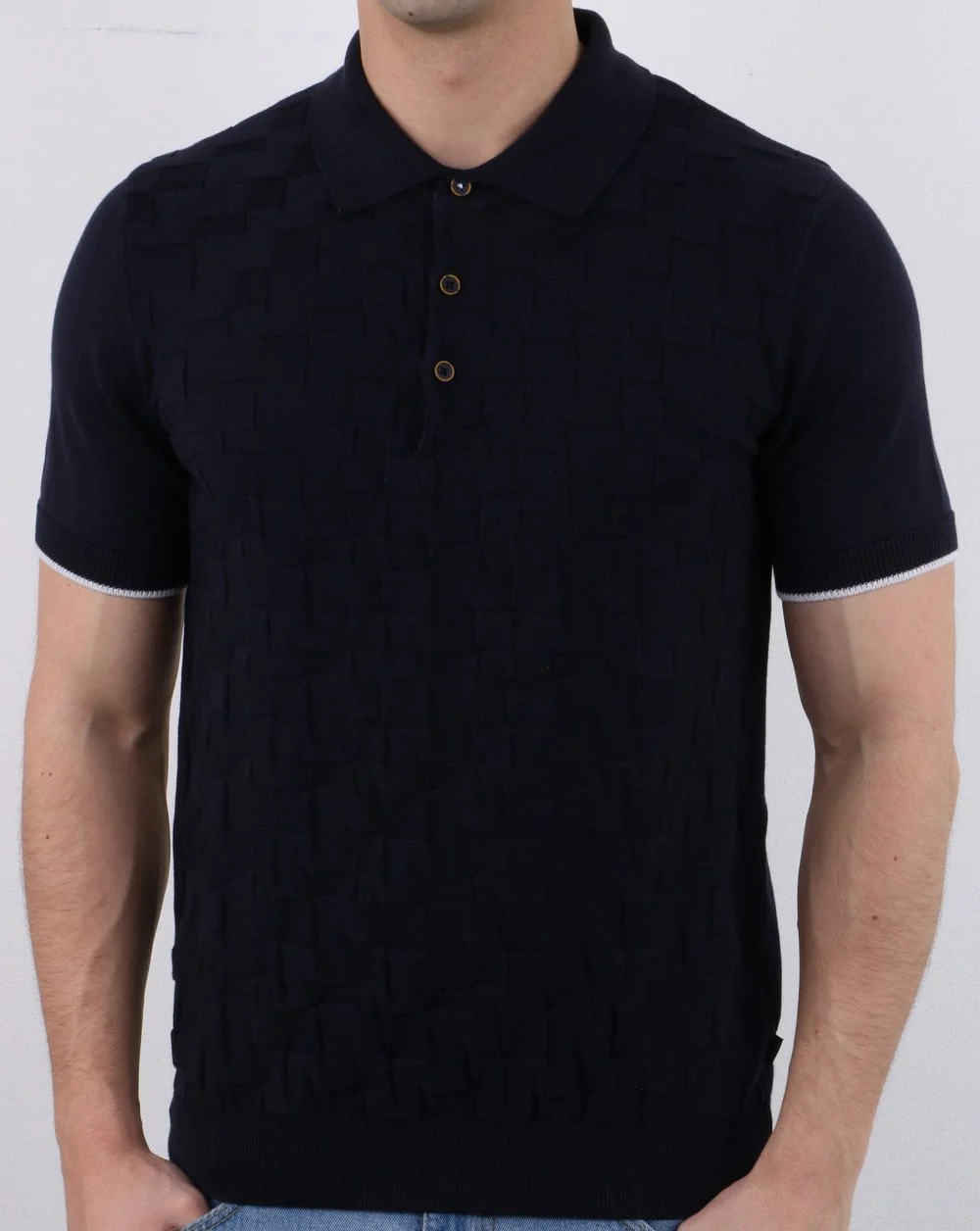 Textured Knit Polo Navy
