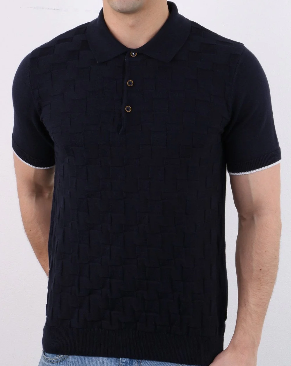 Textured Knit Polo Navy - Image 2