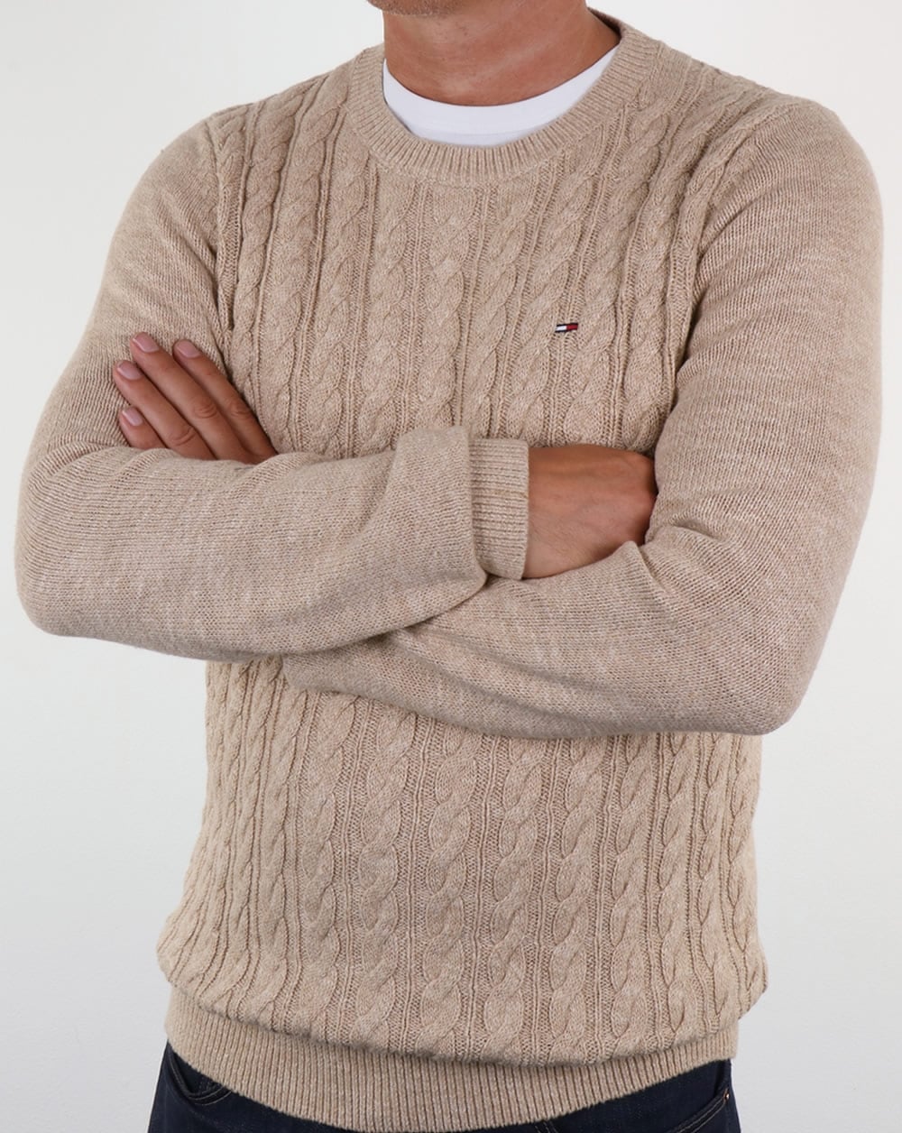 Tommy Hilfiger Cable Knit Jumper Bone White - Image 3