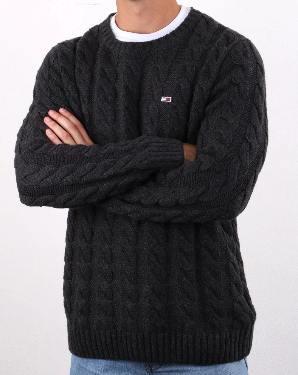 Tommy Hilfiger Cable Knit Jumper Dark Grey - Image 2