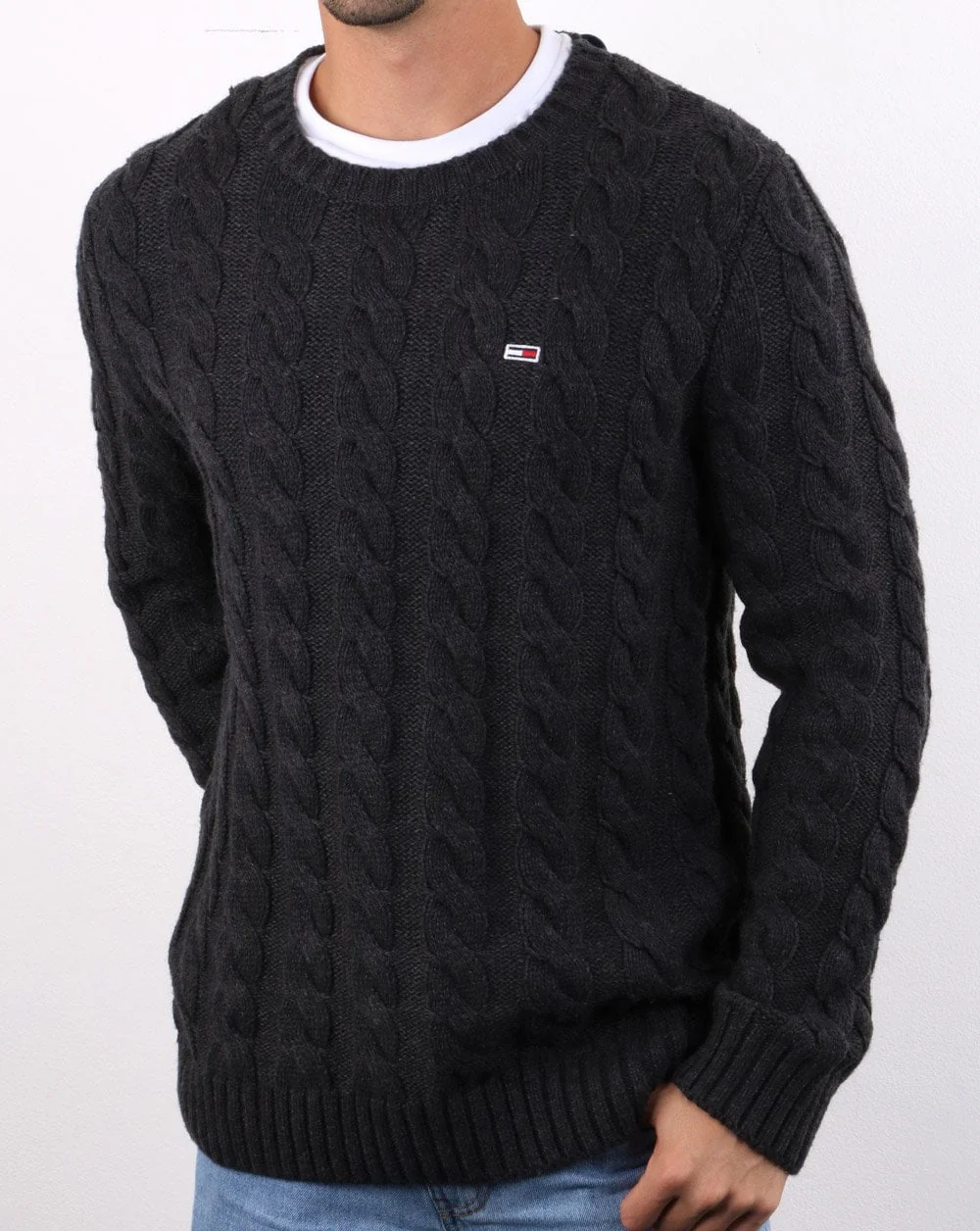 Tommy Hilfiger Cable Knit Jumper Dark Grey - Image 3