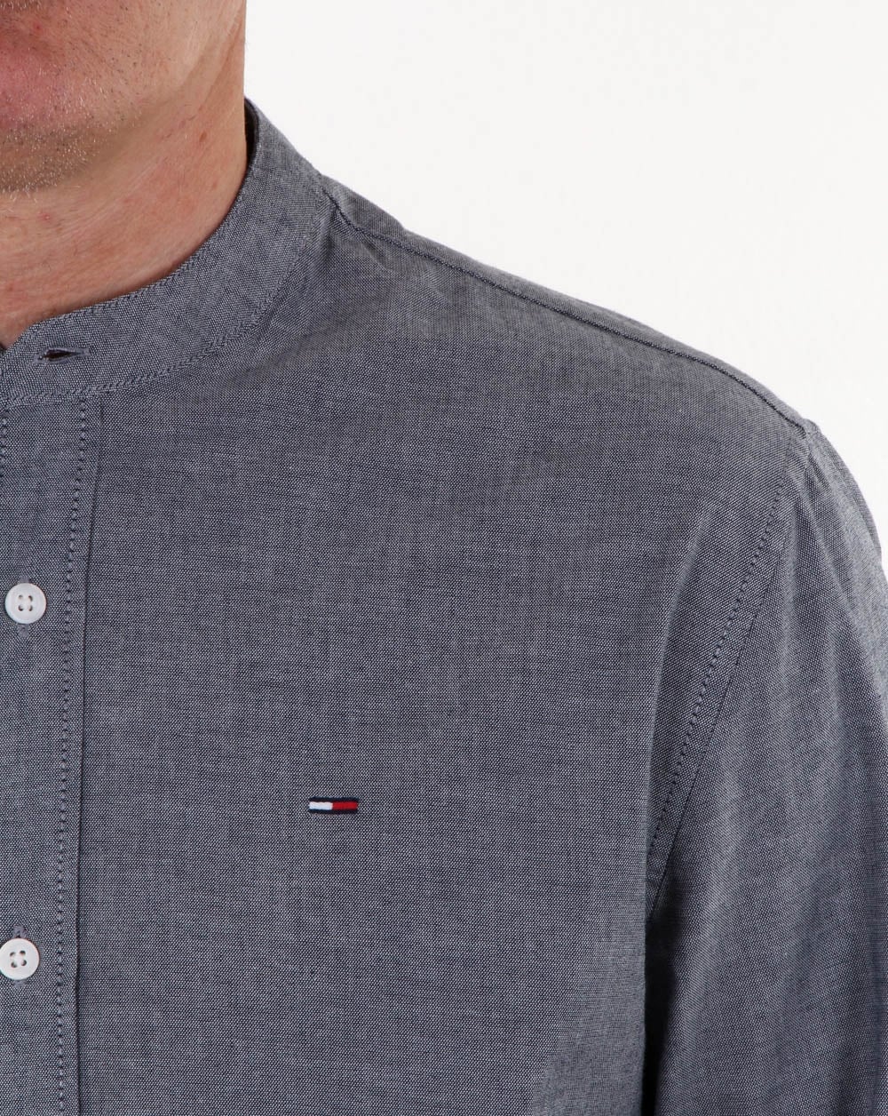 Tommy Hilfiger Grandad Collar Shirt Dark Indigo - Image 3