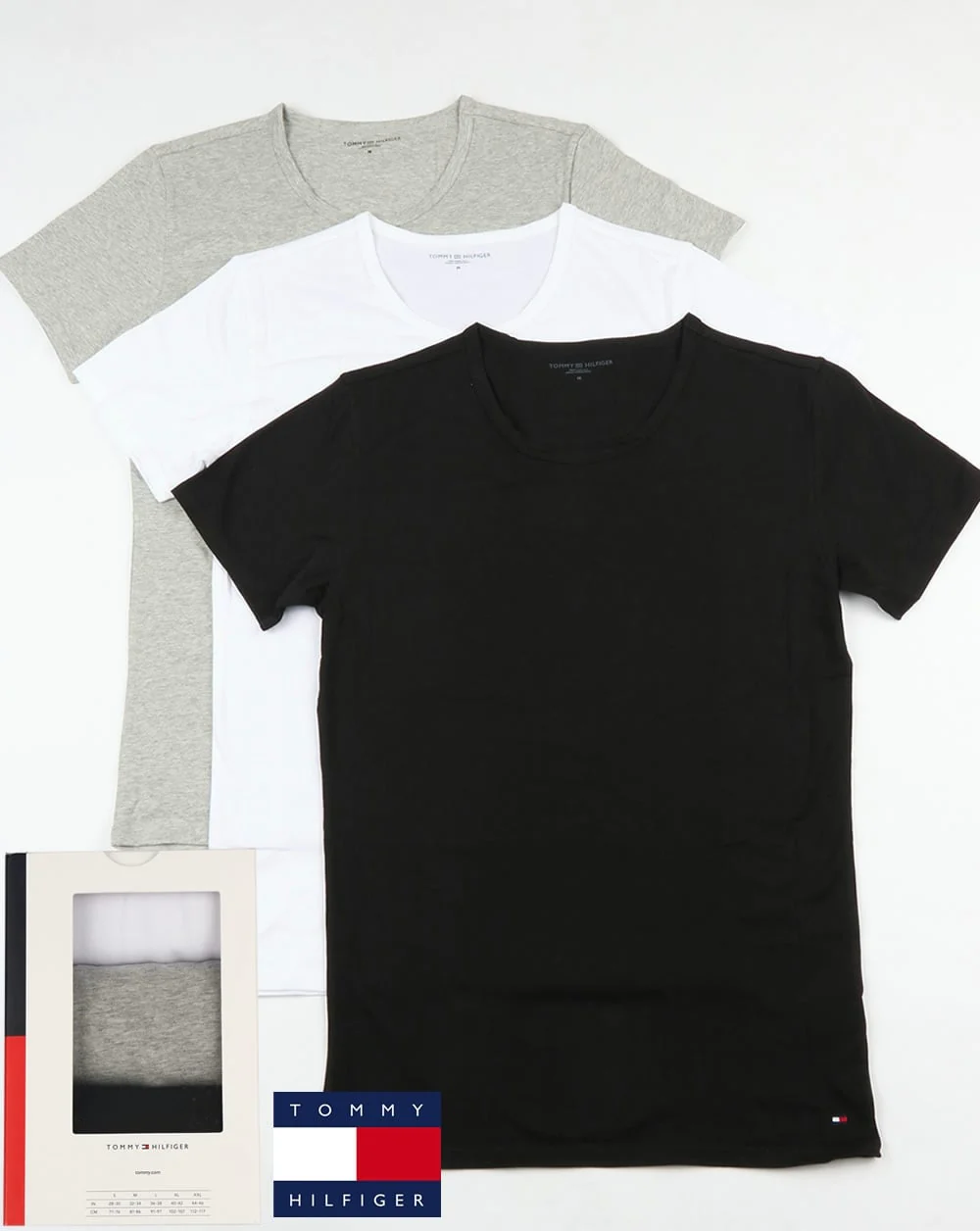 Tommy Hilfiger Premium Essentials 3 Pack T Shirts Black/White/Grey