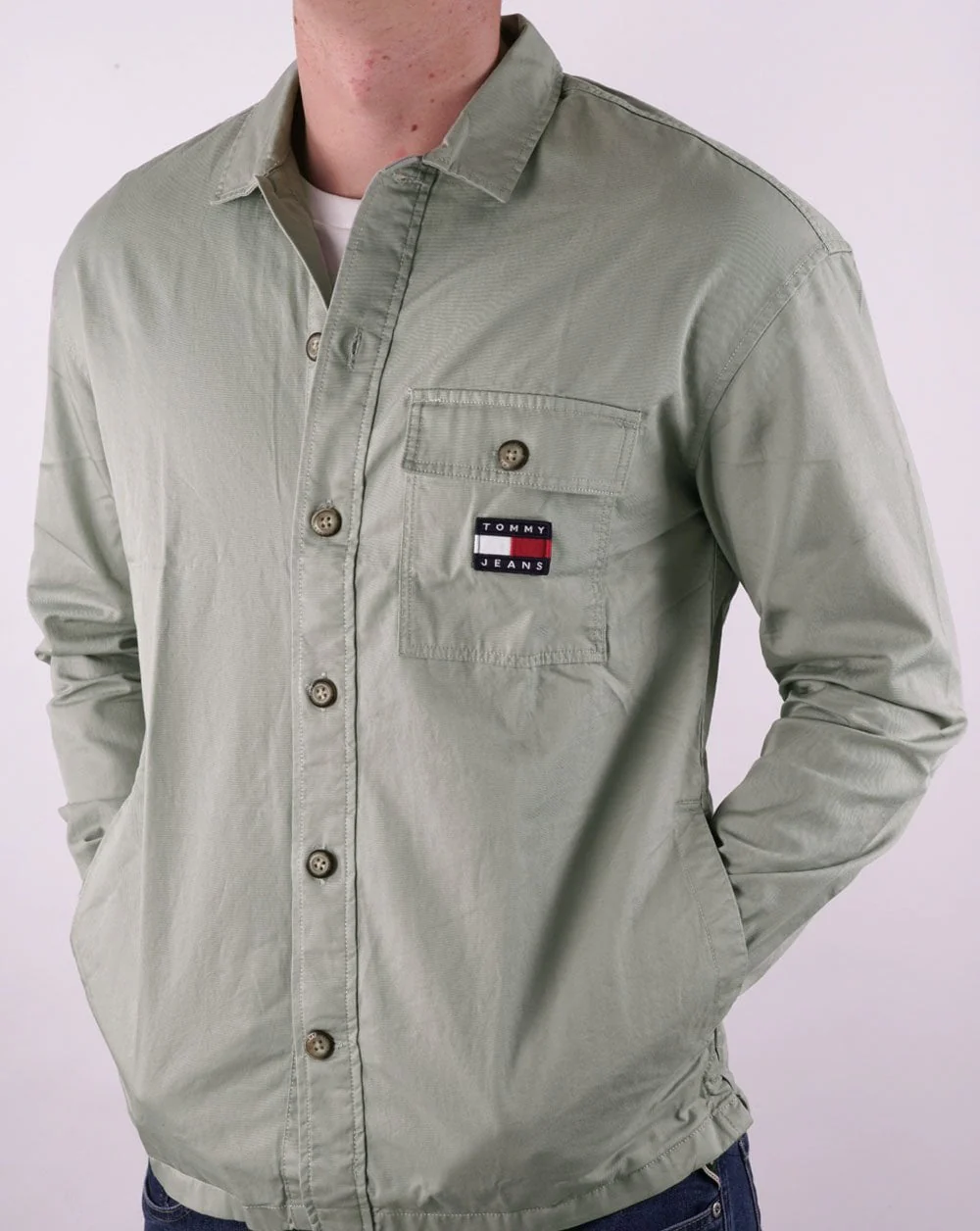 Tommy Jeans Cotton Overshirt Faded Green - Image 3