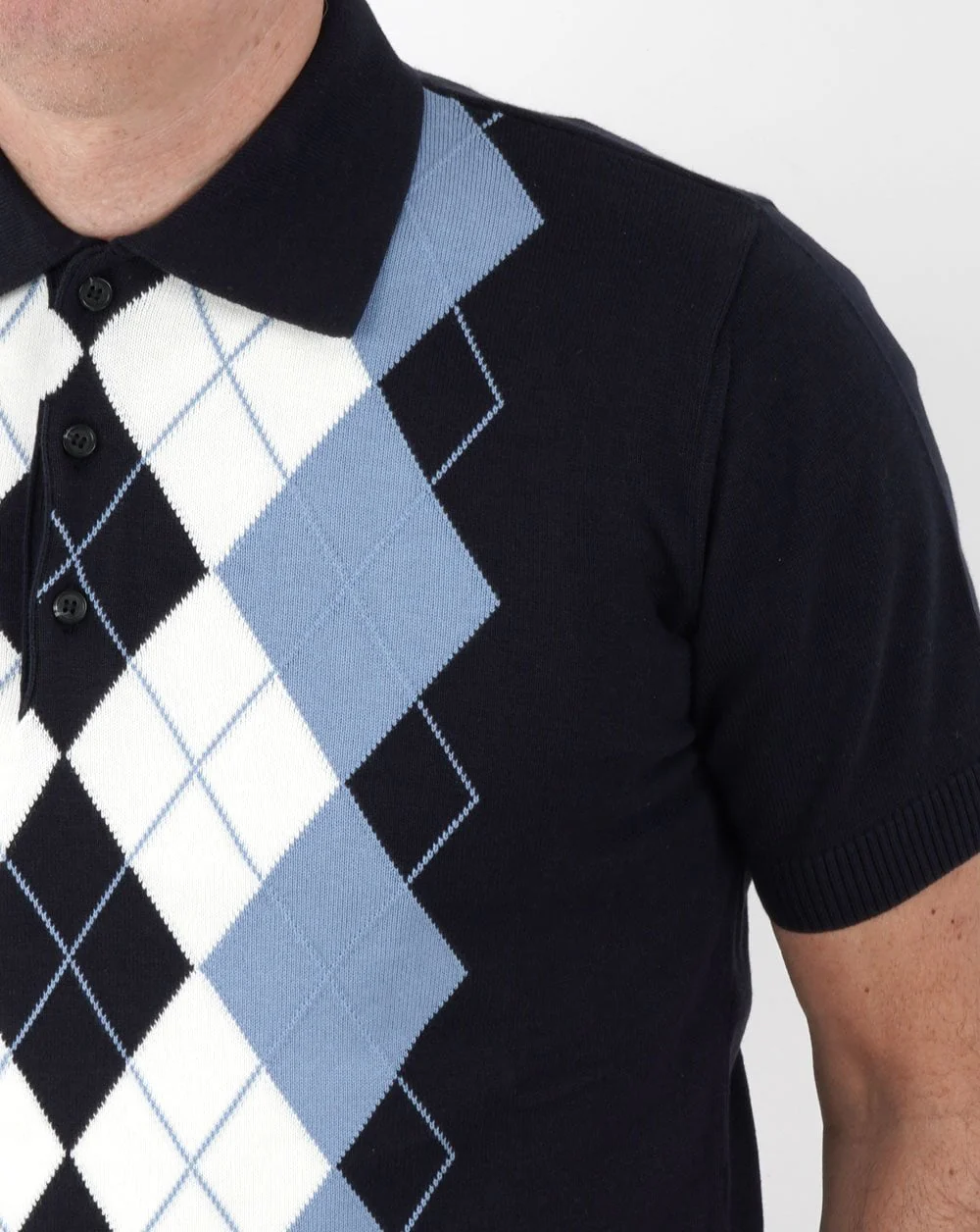 Trojan Argyle Fine Knit Polo Navy - Image 2