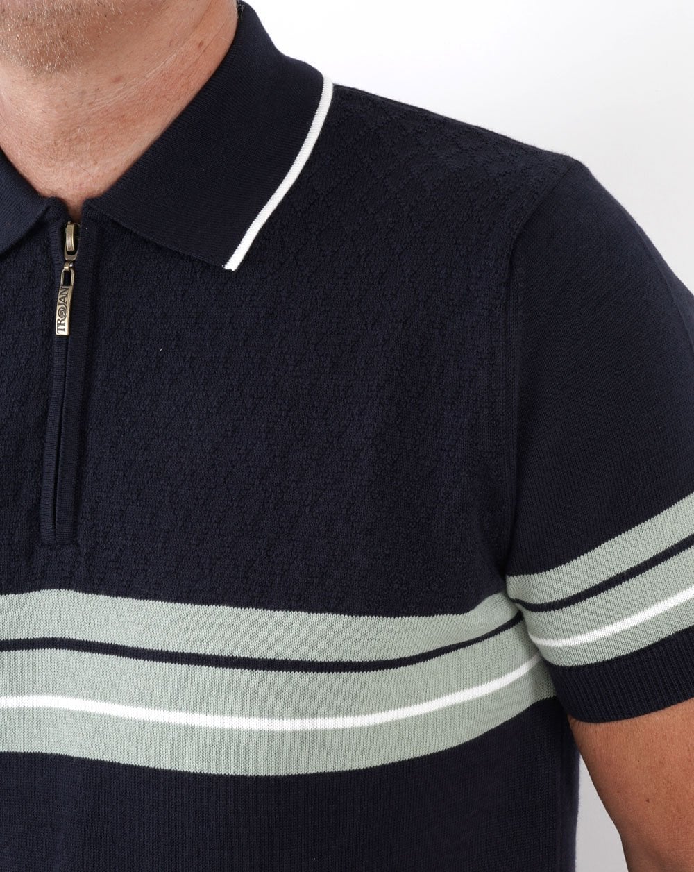 Trojan Border Stripe Polo Navy - Image 2