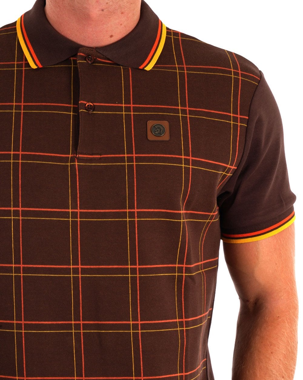Trojan Check Panel Polo Chocolate - Image 2