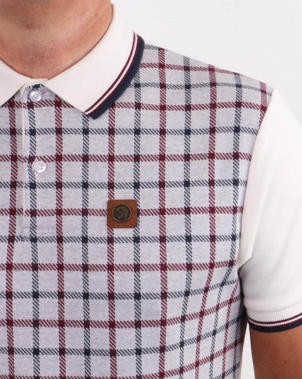 Trojan Check Panel Polo Shirt Fawn - Image 2