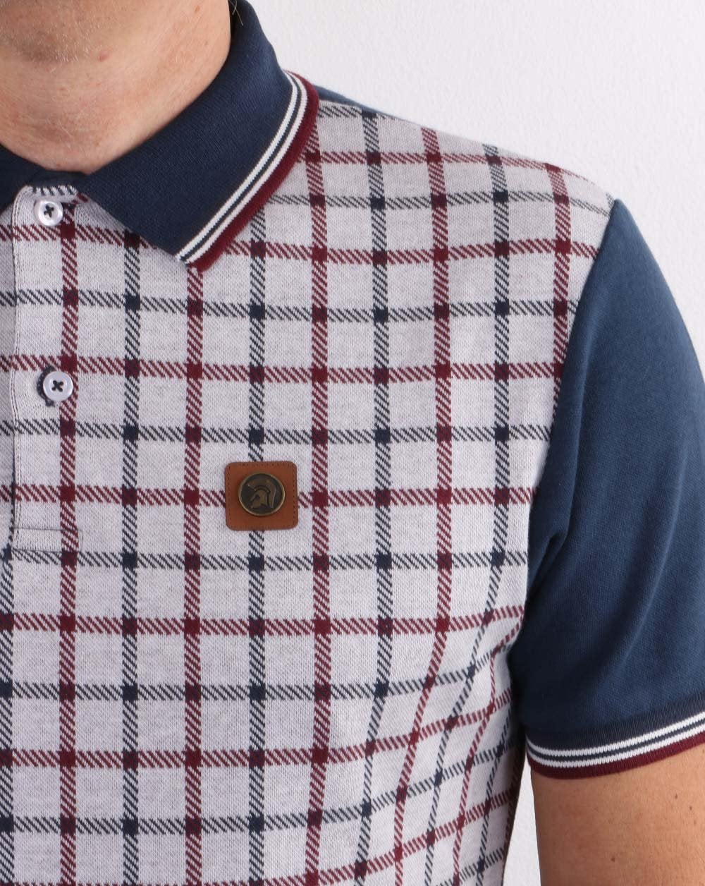 Trojan Check Panel Polo Shirt Navy - Image 4