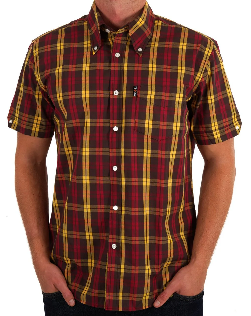 Trojan Check S/S Shirt Chocolate - Image 3
