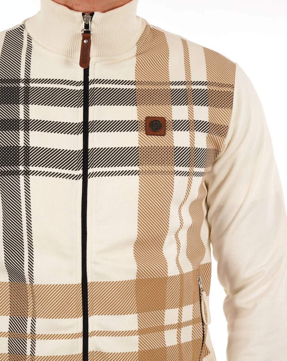 Trojan Check Zip Thru Top Ecru - Image 2