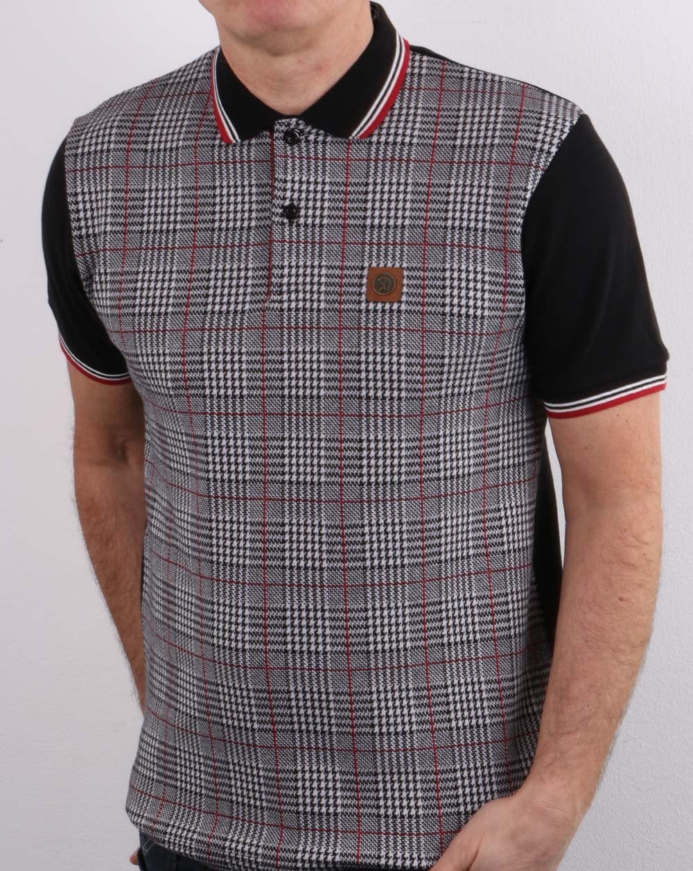 Trojan Checked Polo Shirt Black - Image 2