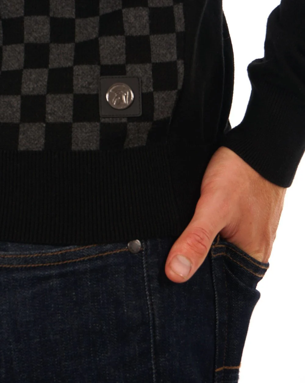 Trojan Chequerboard Panel Turtle Neck Black - Image 2