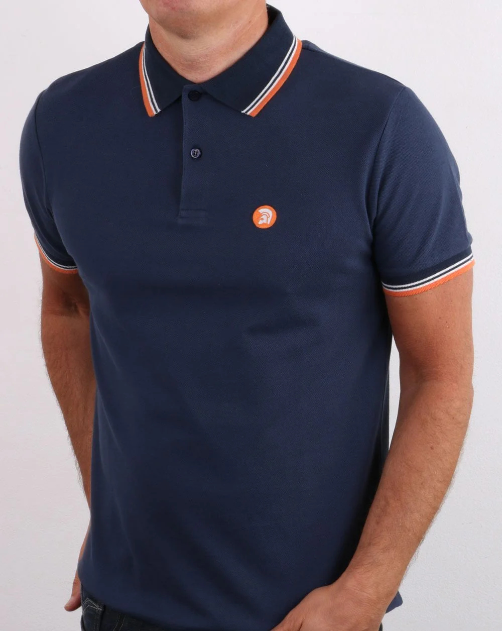 Trojan Classic Tipped Polo Shirt Navy/orange - Image 3