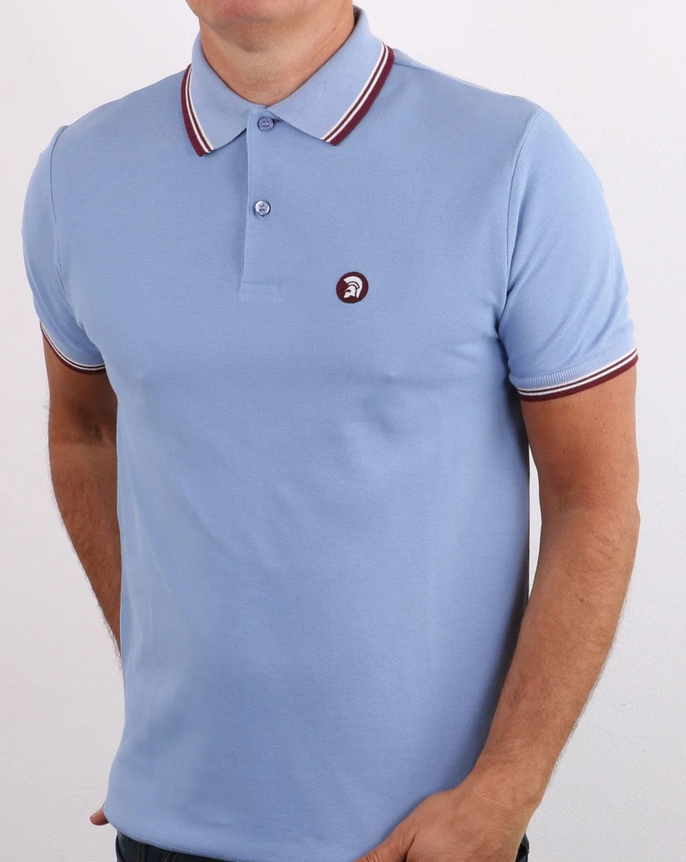 Trojan Classic Tipped Polo Shirt Sky - Image 3