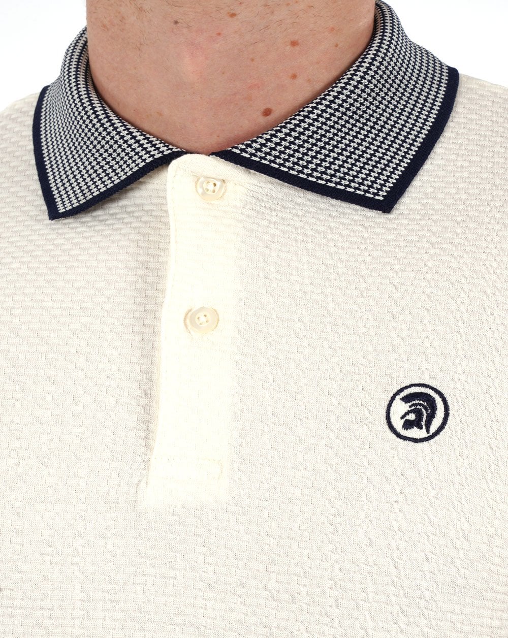 Trojan Contrast Texture Polo Ecru - Image 2