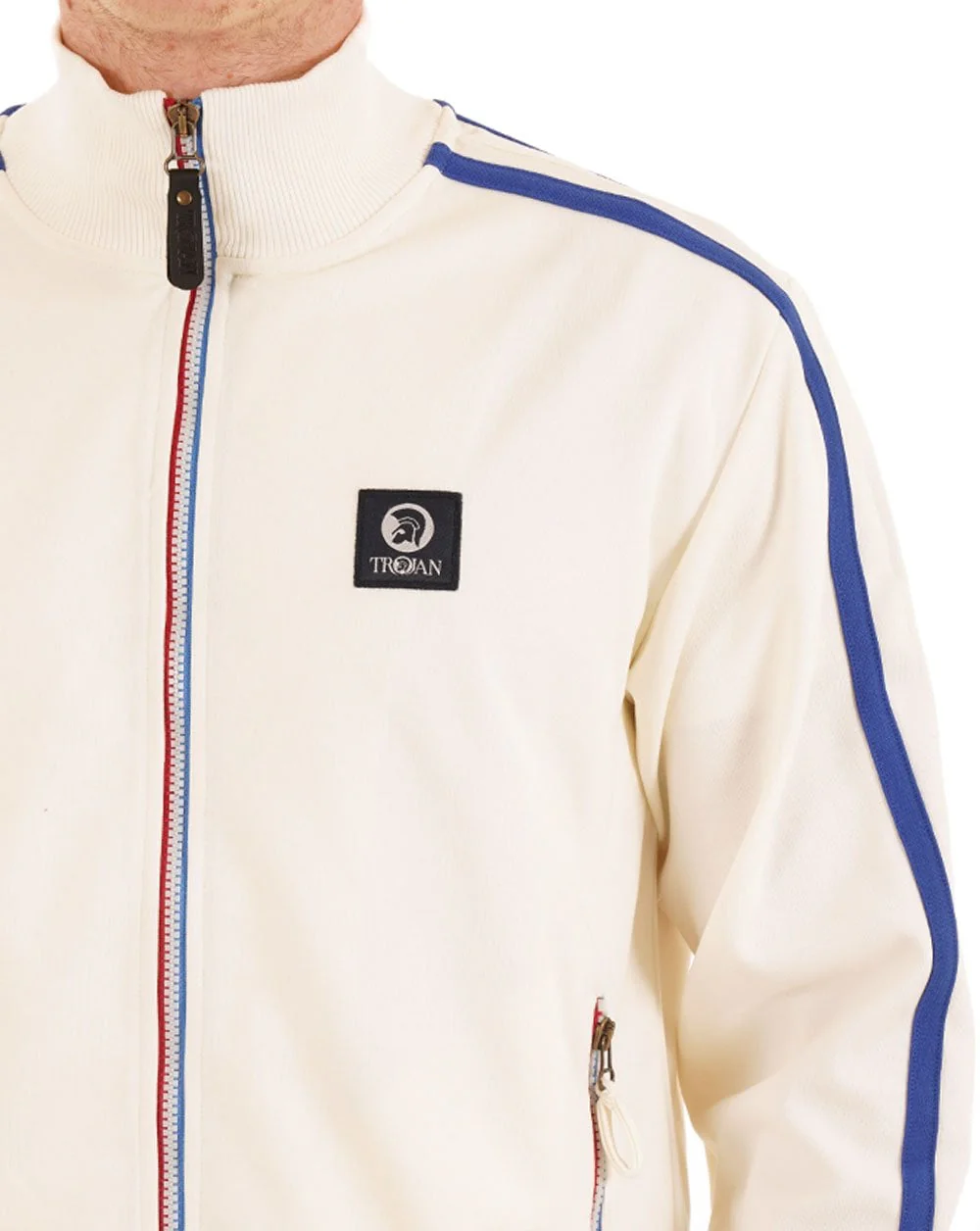 Trojan Contrast Zip Track Top Ecru/Blue - Image 2