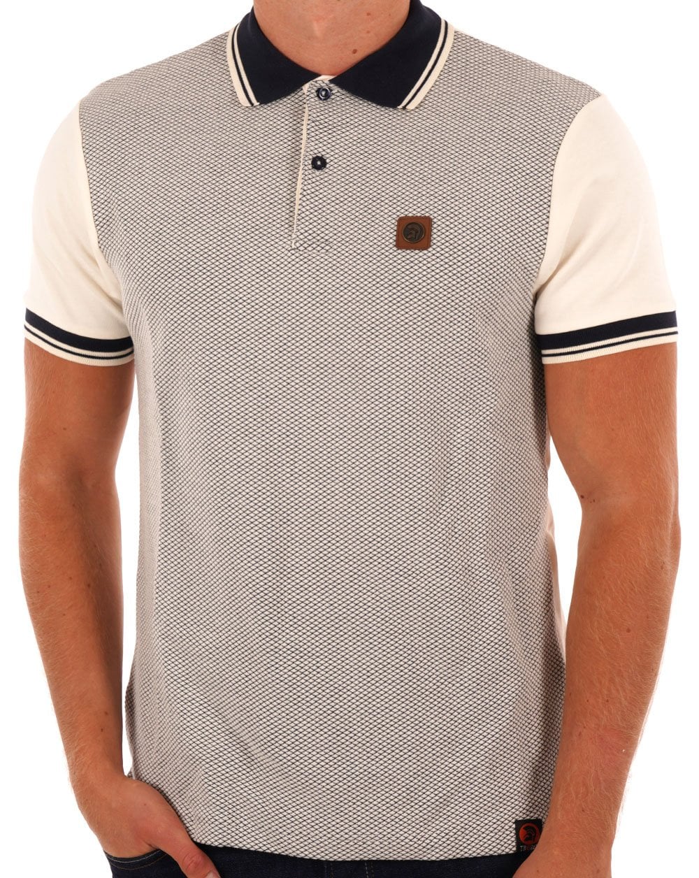 Trojan Diamond Panel Polo Ecru/Navy
