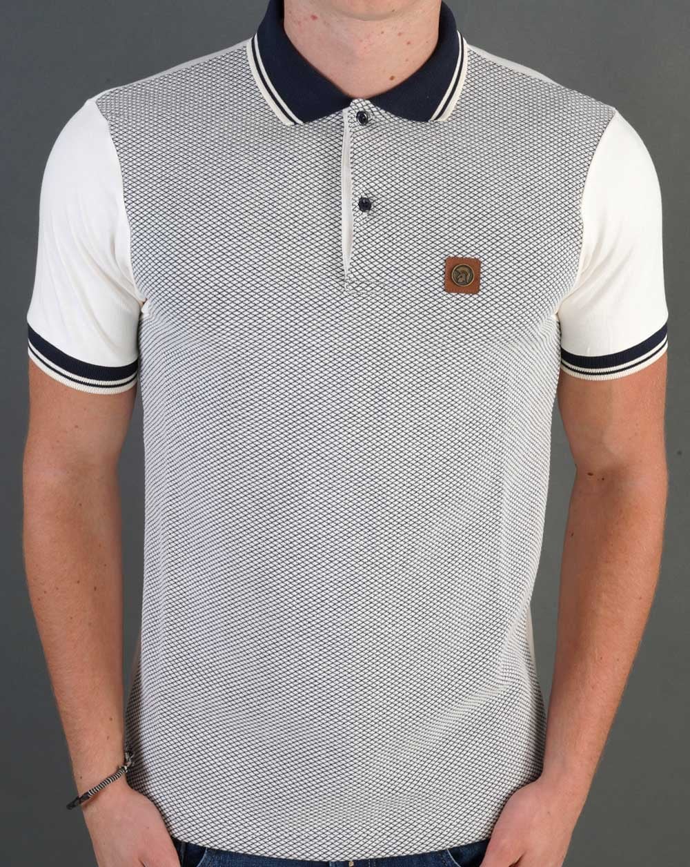 Trojan Diamond Panel Polo Shirt Ecru - Image 2