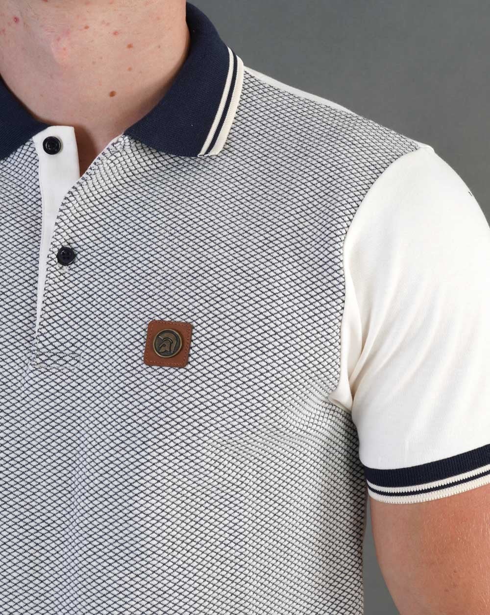 Trojan Diamond Panel Polo Shirt Ecru - Image 4