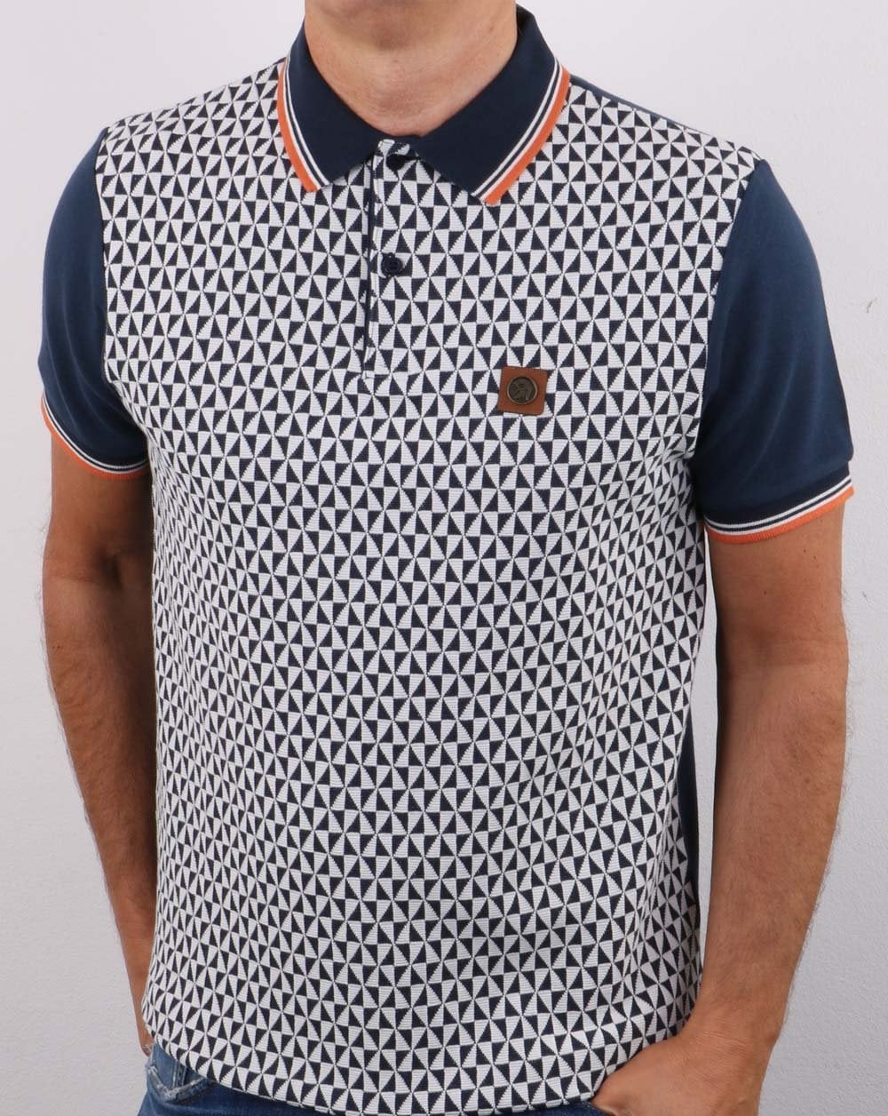 Trojan Diamond Panel Polo Shirt Navy - Image 2