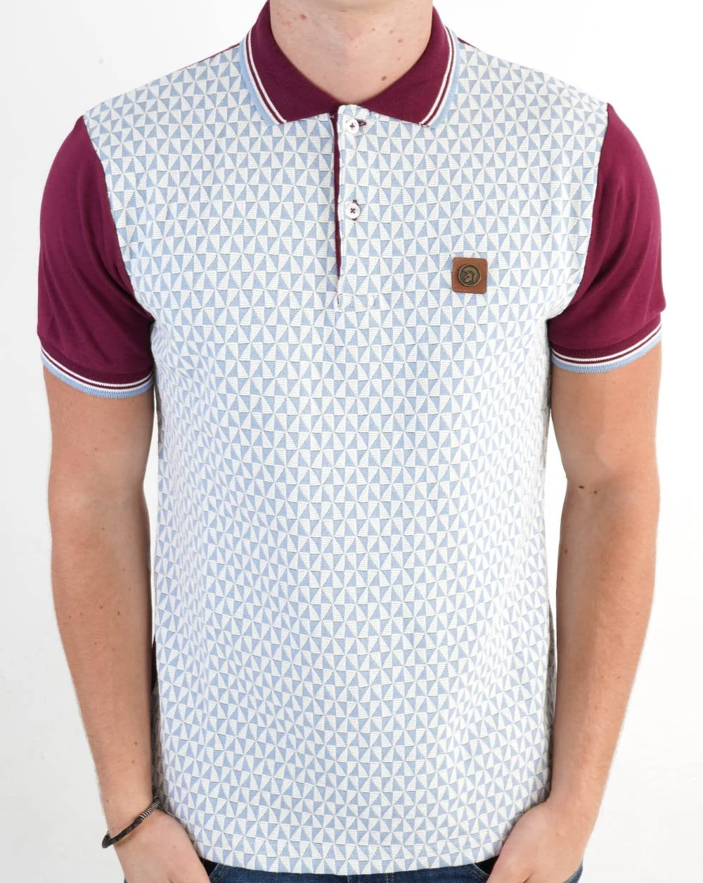Trojan Diamond Panel Polo Shirt Sky/Port - Image 3