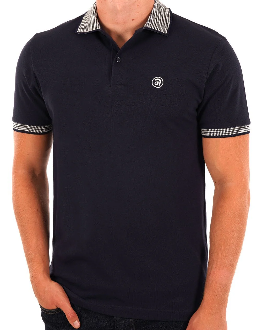 Trojan Dogstooth Collar Polo Navy - Image 3