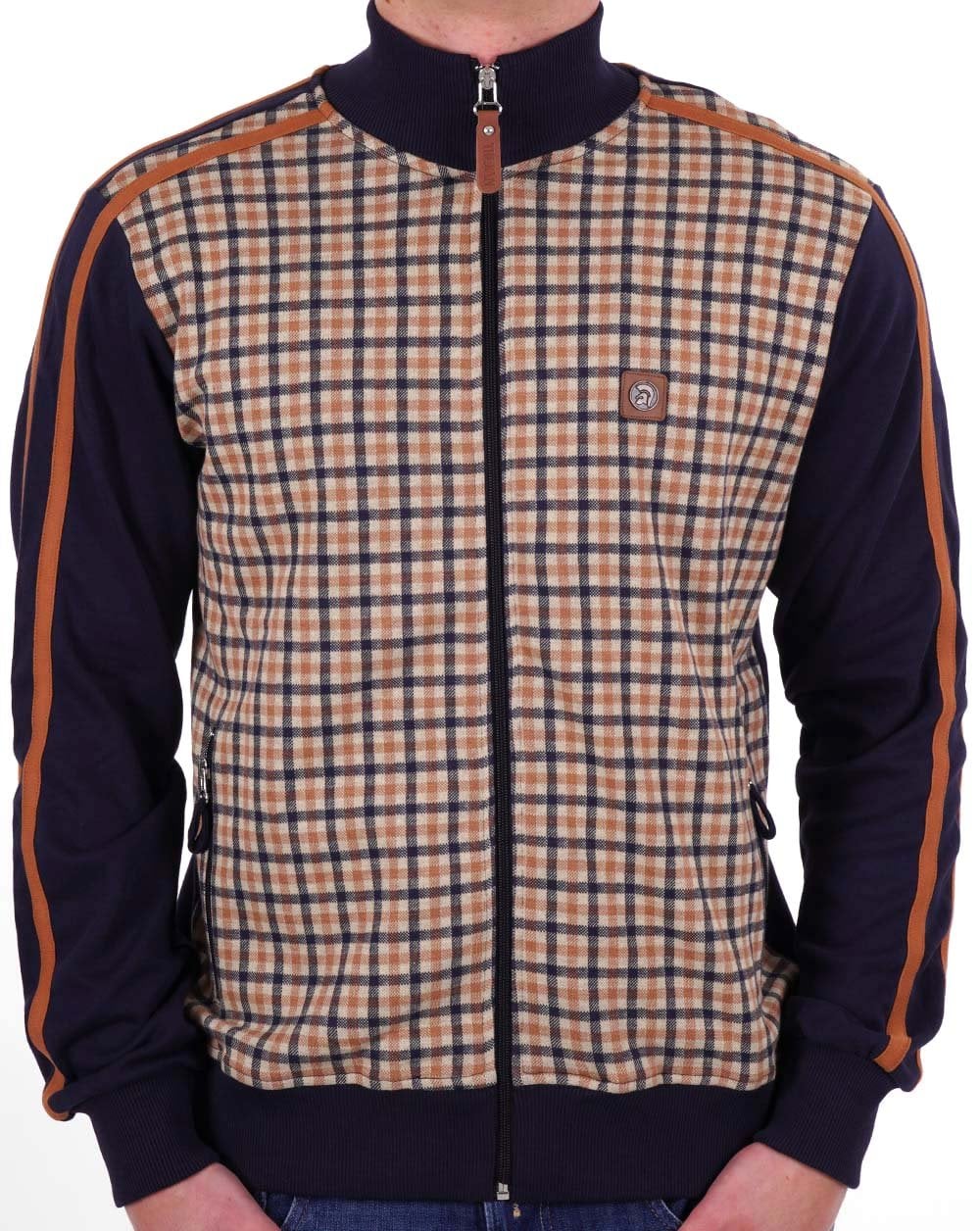 Trojan Gingham Panel Track Top Navy/Camel - Image 2