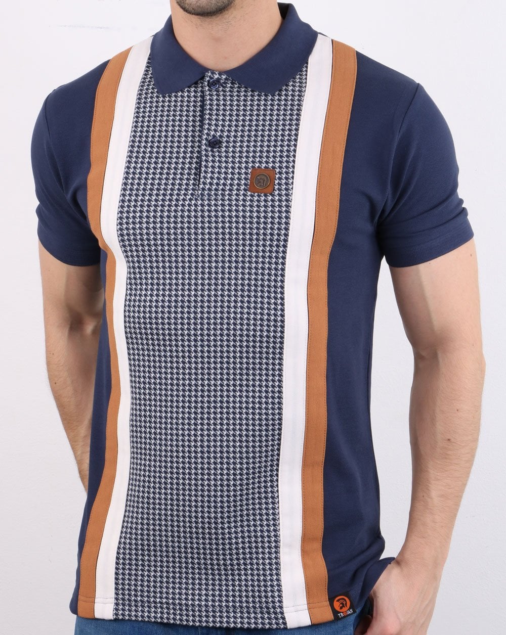 Trojan Houndstooth Polo Shirt Navy - Image 2