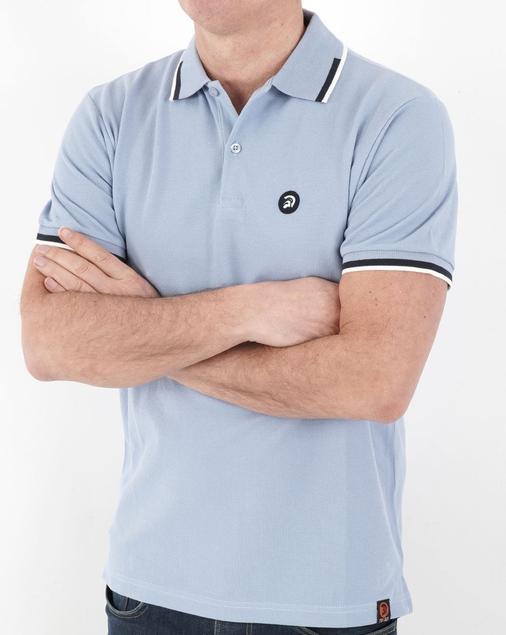 Trojan Jacquard Trim Polo Shirt Sky - Image 2