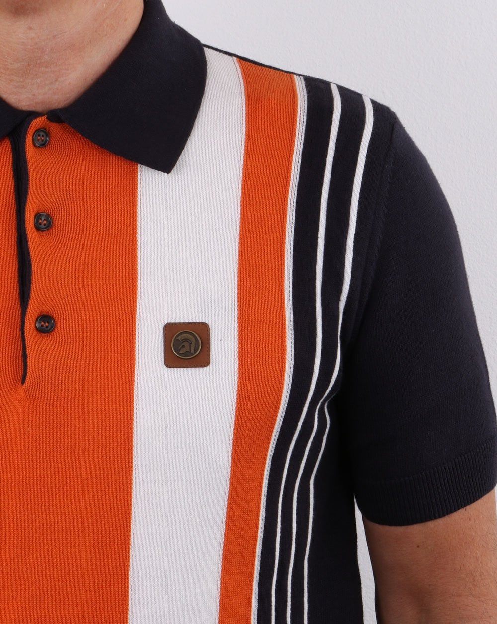 Trojan Multi-stripe Knit Polo Navy - Image 3