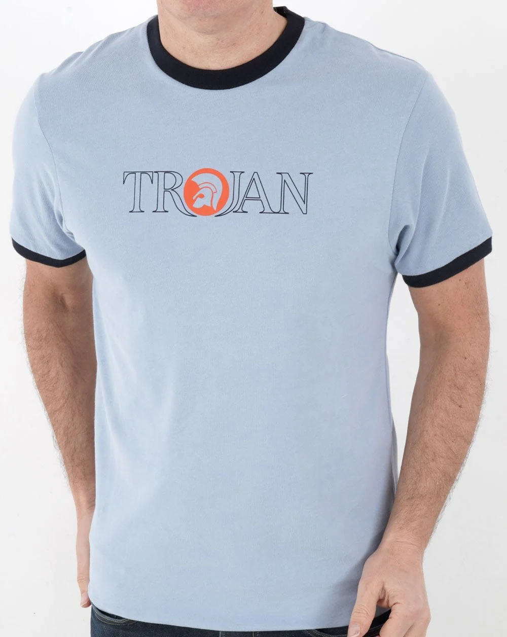 Trojan Outline Logo T-shirt Sky - Image 3