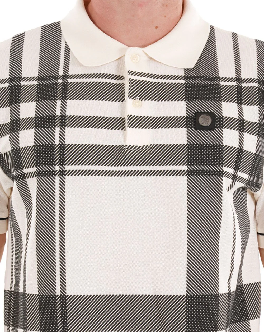 Trojan Oversize Print Check Polo Ecru - Image 2
