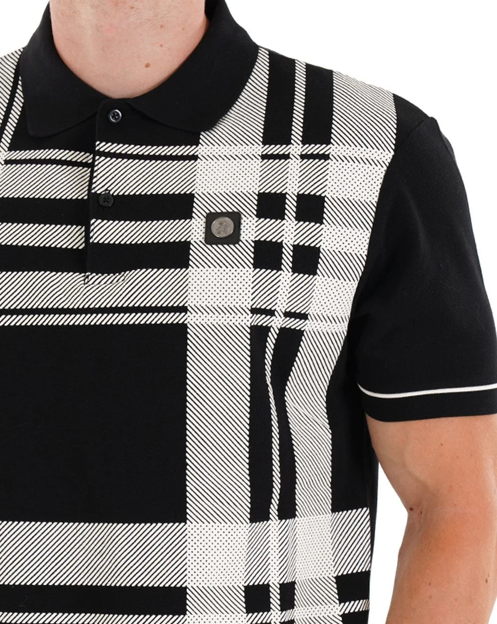 Trojan Oversized Print Check Polo Black - Image 2