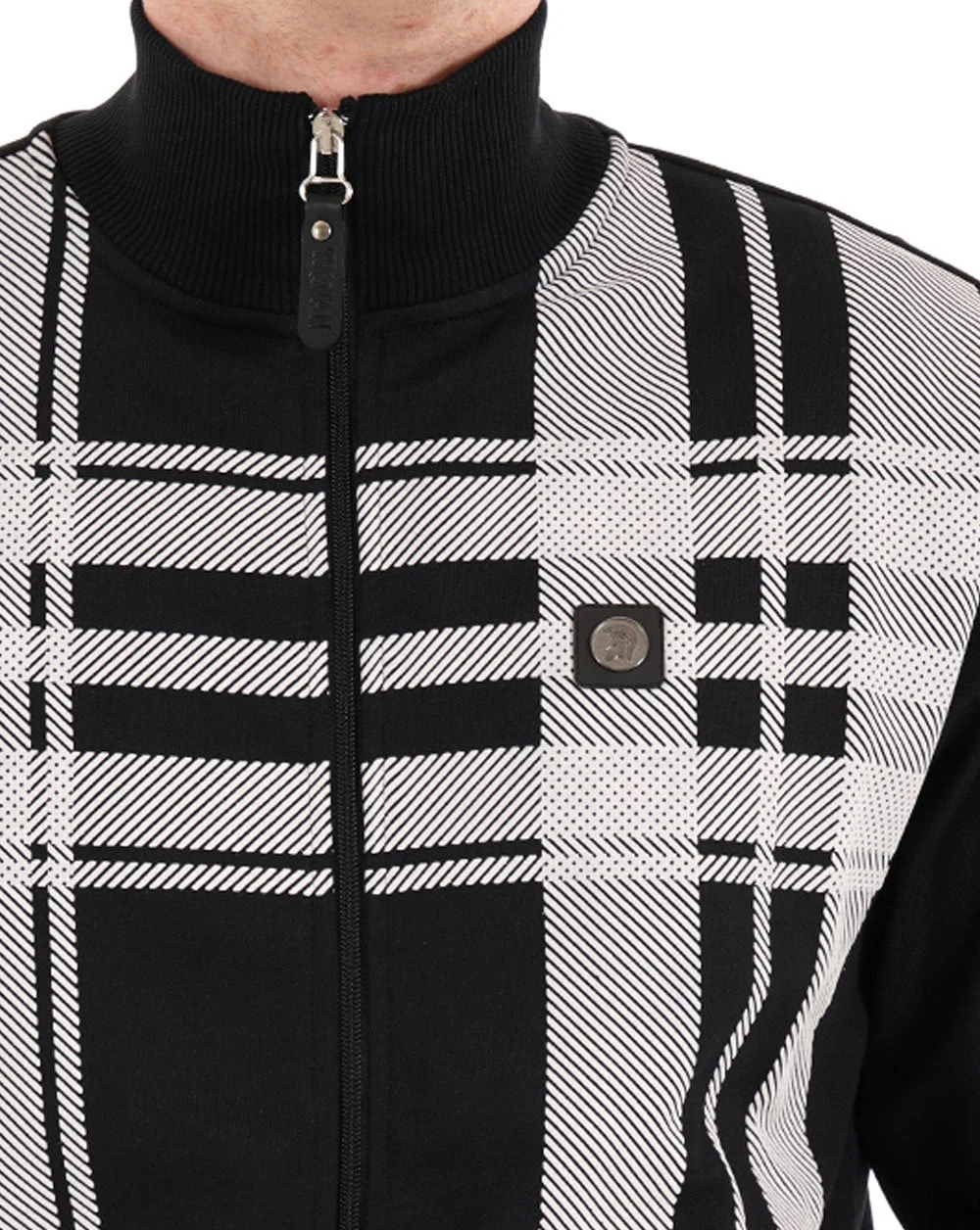 Trojan Oversized Print Check Track Top Black - Image 2