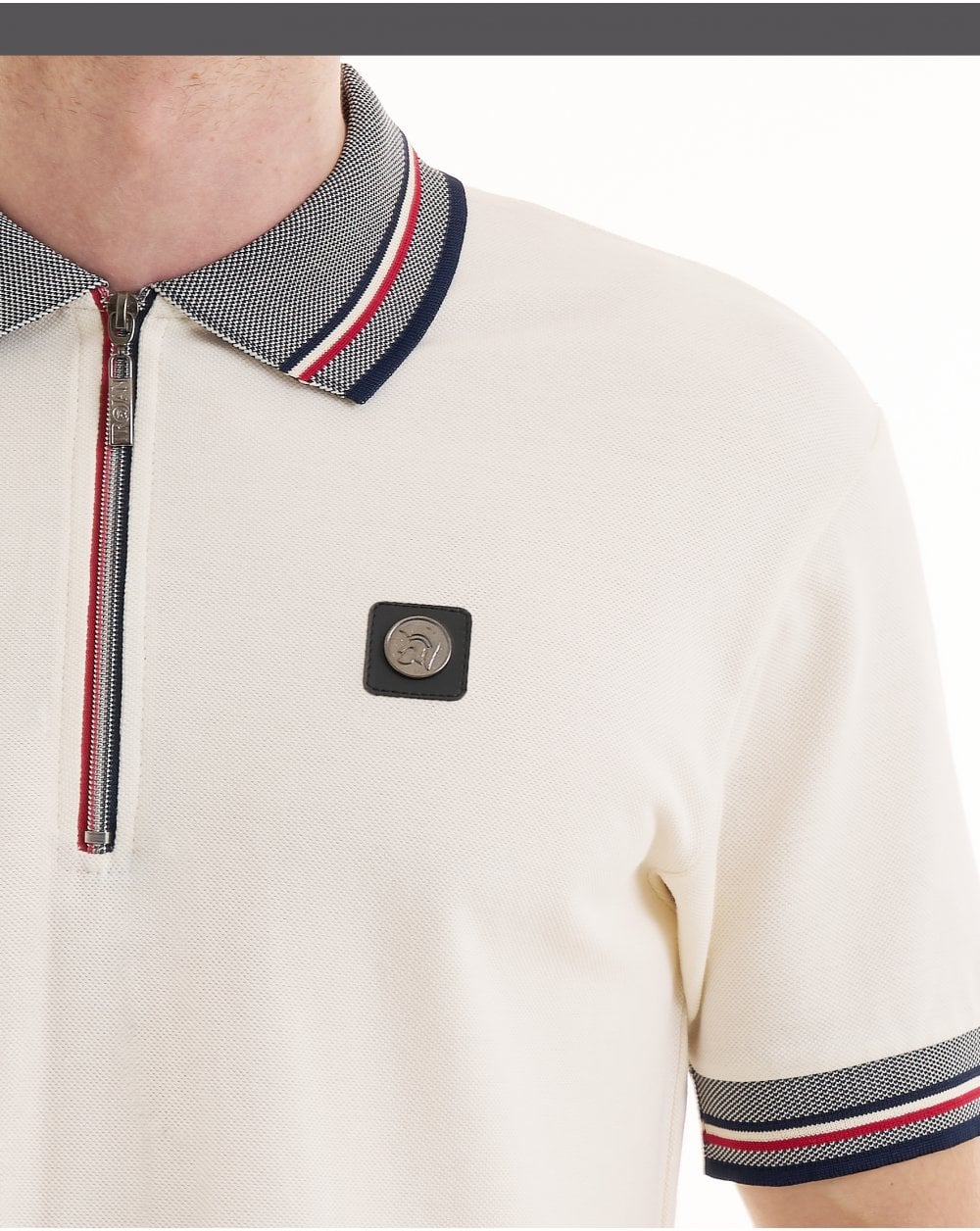 Trojan Oxford Collar Zip Polo Ecru - Image 4