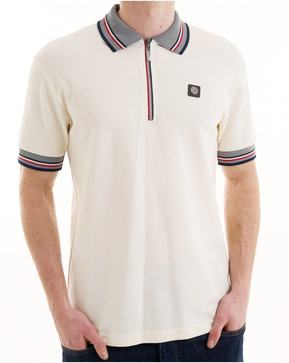 Trojan Oxford Collar Zip Polo Ecru - Image 5