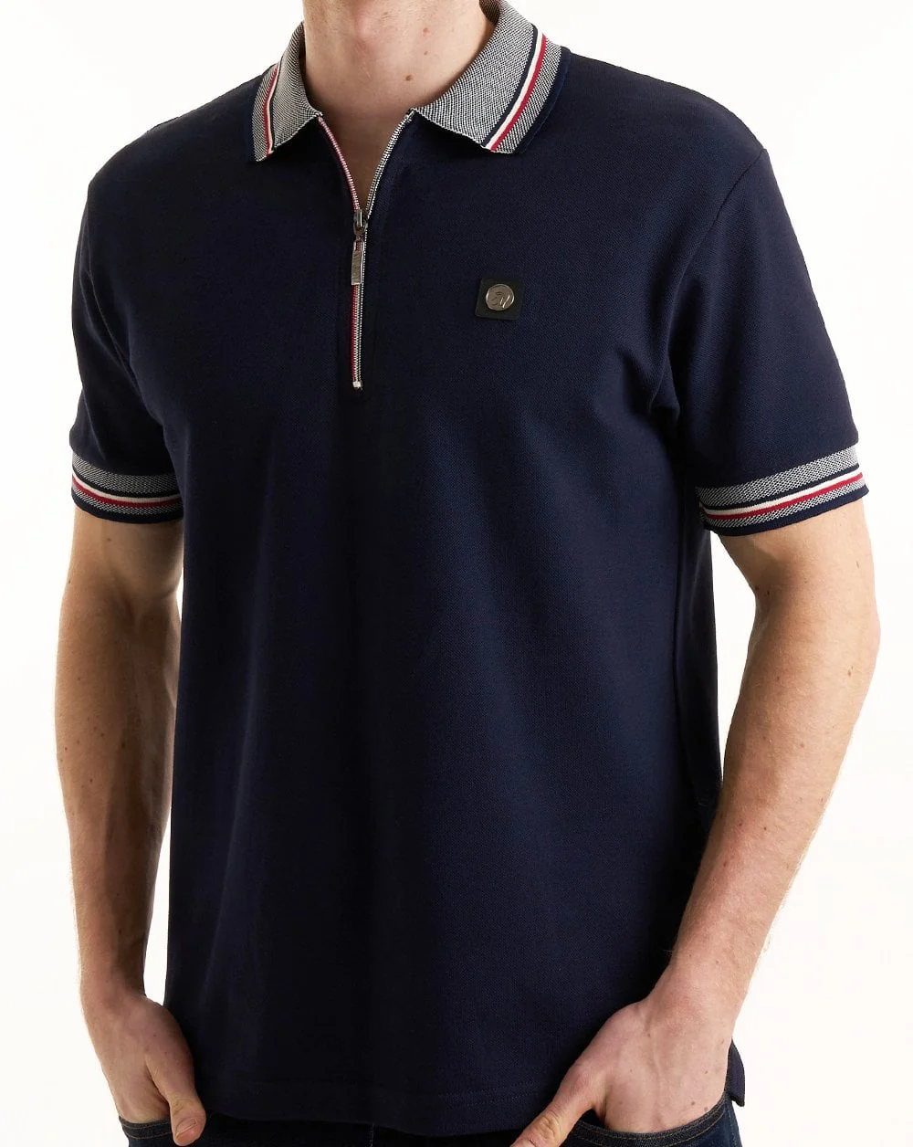Trojan Oxford Collar Zip Polo Navy - Image 3