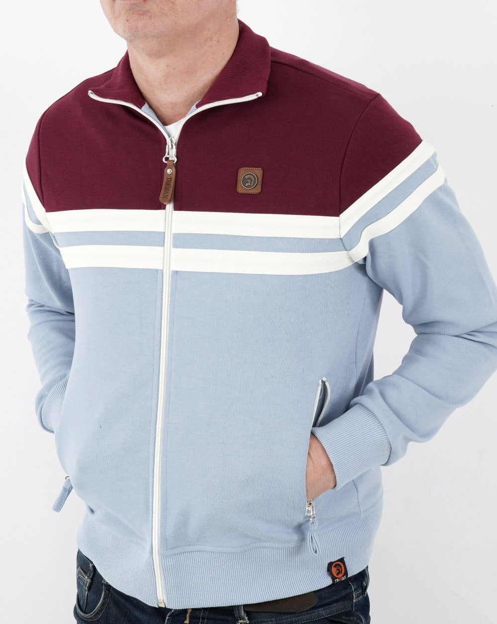 Trojan Panel Striped Track Top Sky/Claret - Image 3