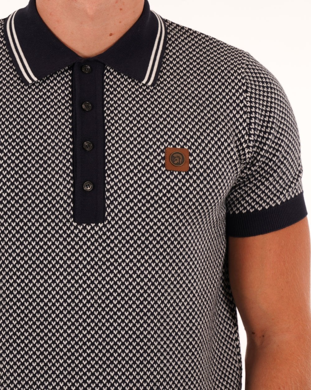 Trojan Patterned Knitted Polo Navy - Image 2