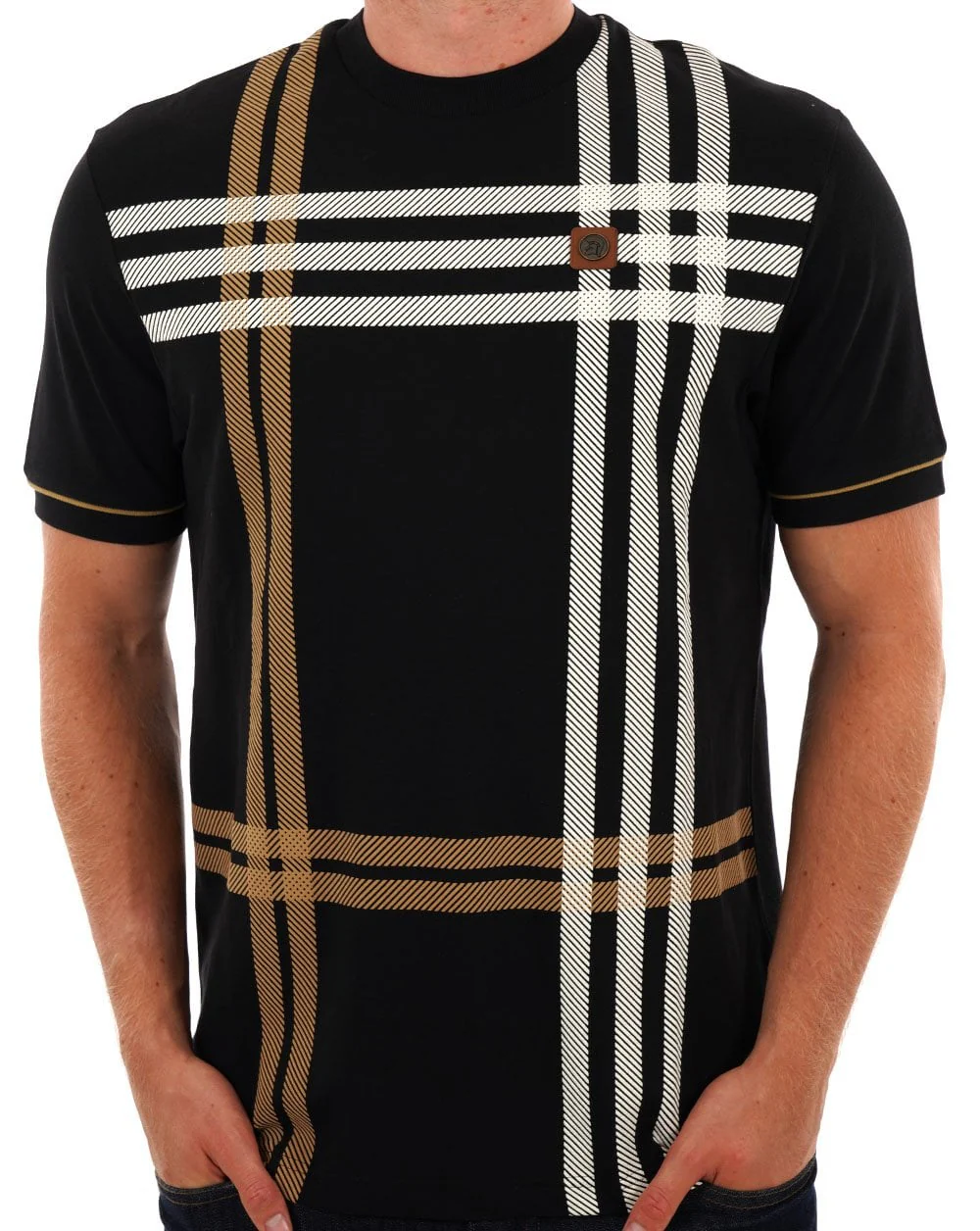 Trojan Printed Check Panel T-shirt Black