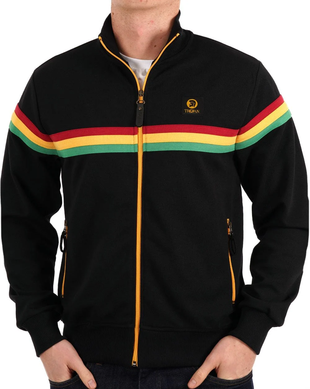Trojan Retro Stripe Track Top Black - Image 3