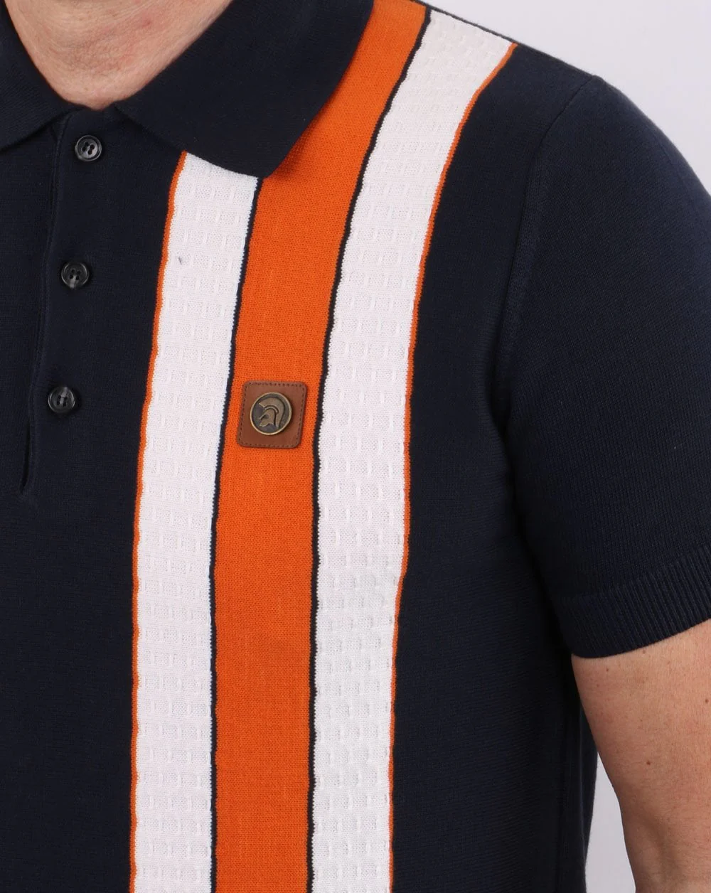 Trojan Short Sleeve Multi Striped Knit Navy - Image 2